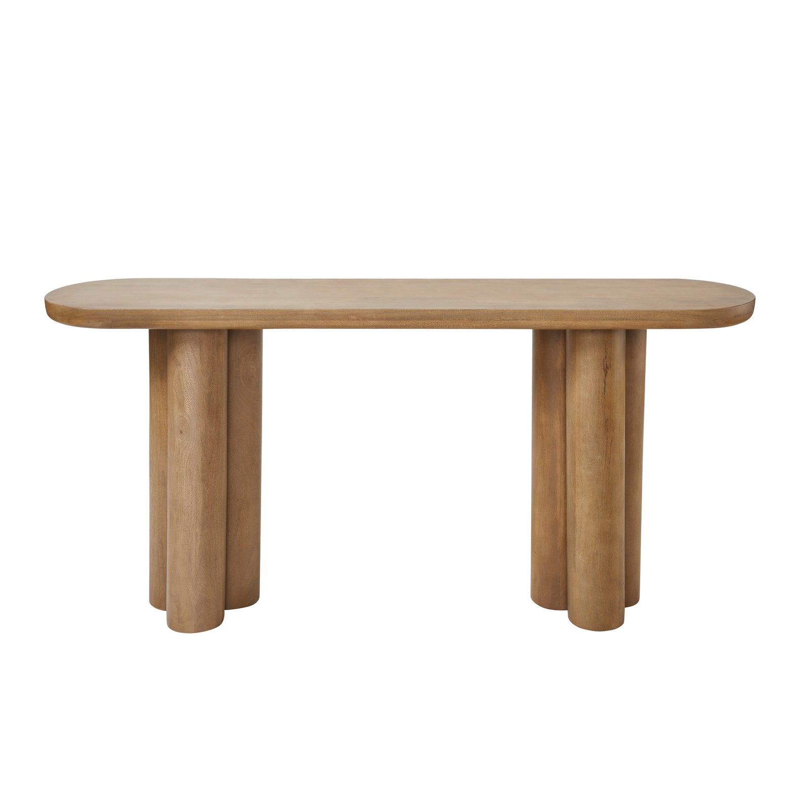 Ramona Console Table in light wood finish with rounded edges and cylindrical legs