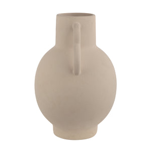 Monet Vase in a soft beige color, made of textured ceramic with a rounded body and a side handle.