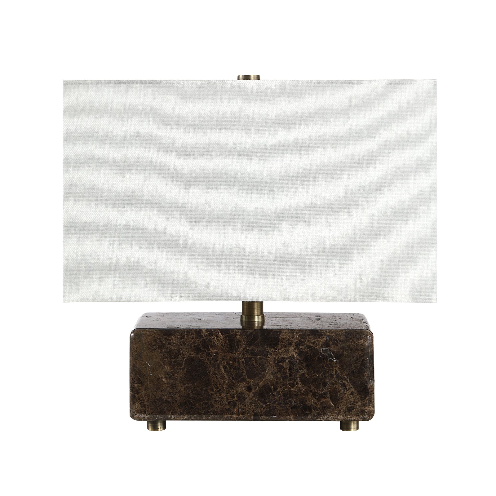 Cabo table lamp with a white fabric shade and a dark marble base.
