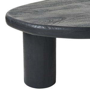 Detail view of Rowe table showing the black cylindrical leg and smooth top