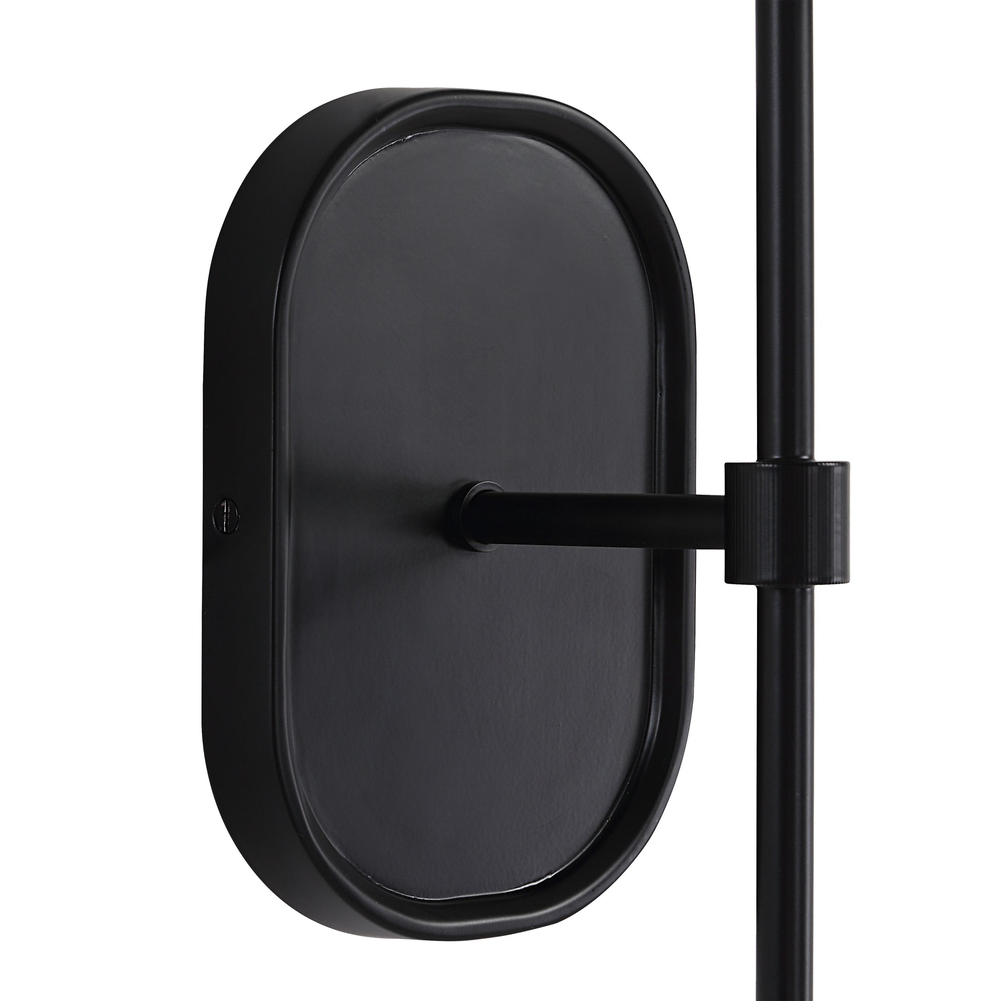 Close-up of Fico Wall Sconce by Renwil showing black metal backplate and arm.