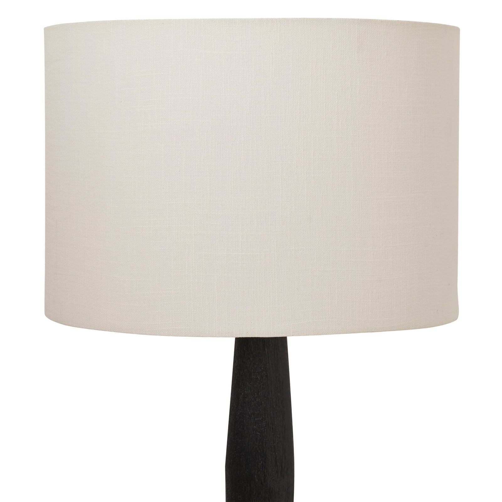 Francine Floor Lamp with a black wooden base and a white fabric shade