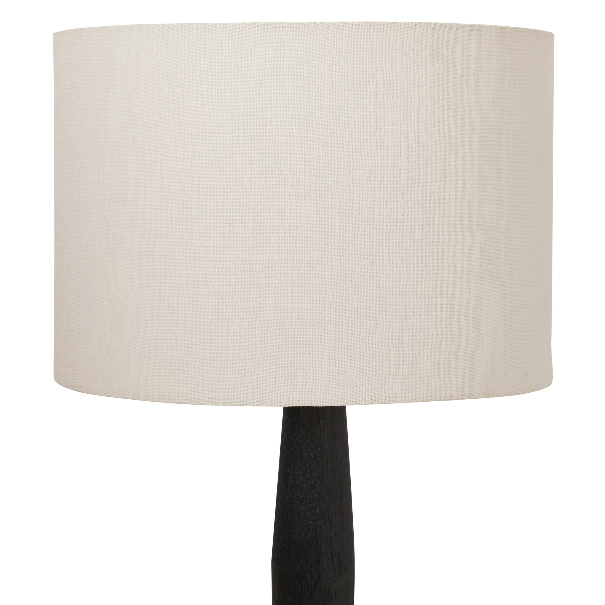 Close-up of Francine Floor Lamp's white fabric shade and black base
