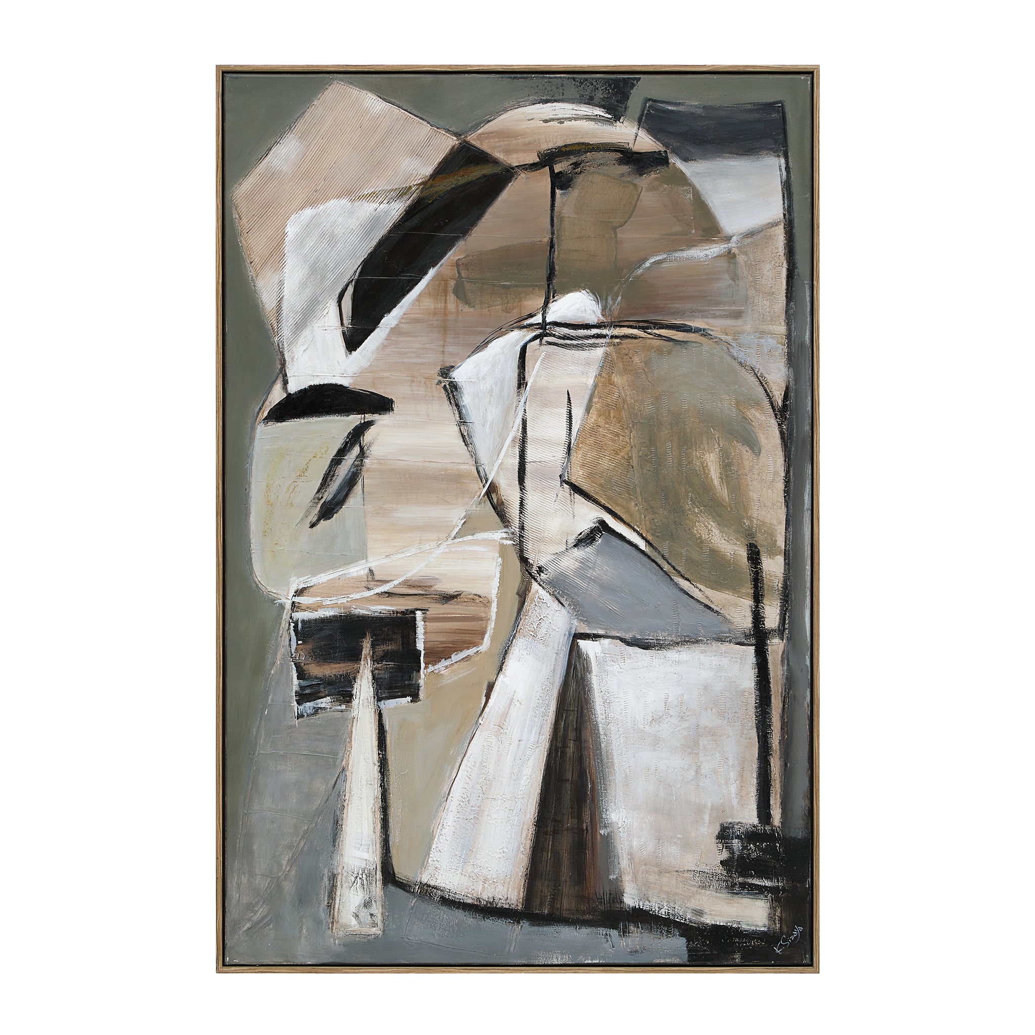 Pascal canvas art featuring abstract shapes in neutral tones with a textured finish.