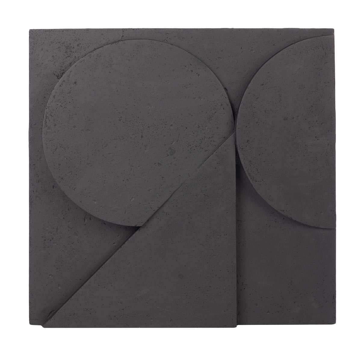 Mura wall decor featuring abstract geometric shapes in dark gray concrete.
