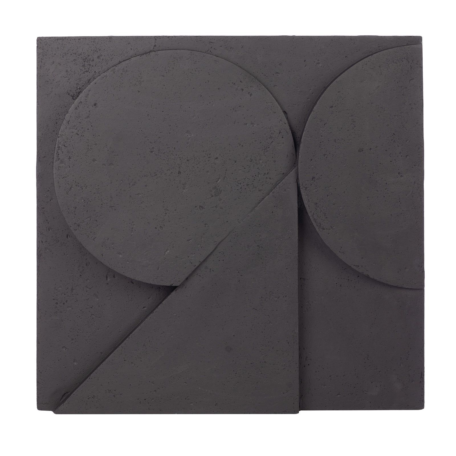 Mura wall decor featuring abstract geometric shapes in dark gray concrete.
