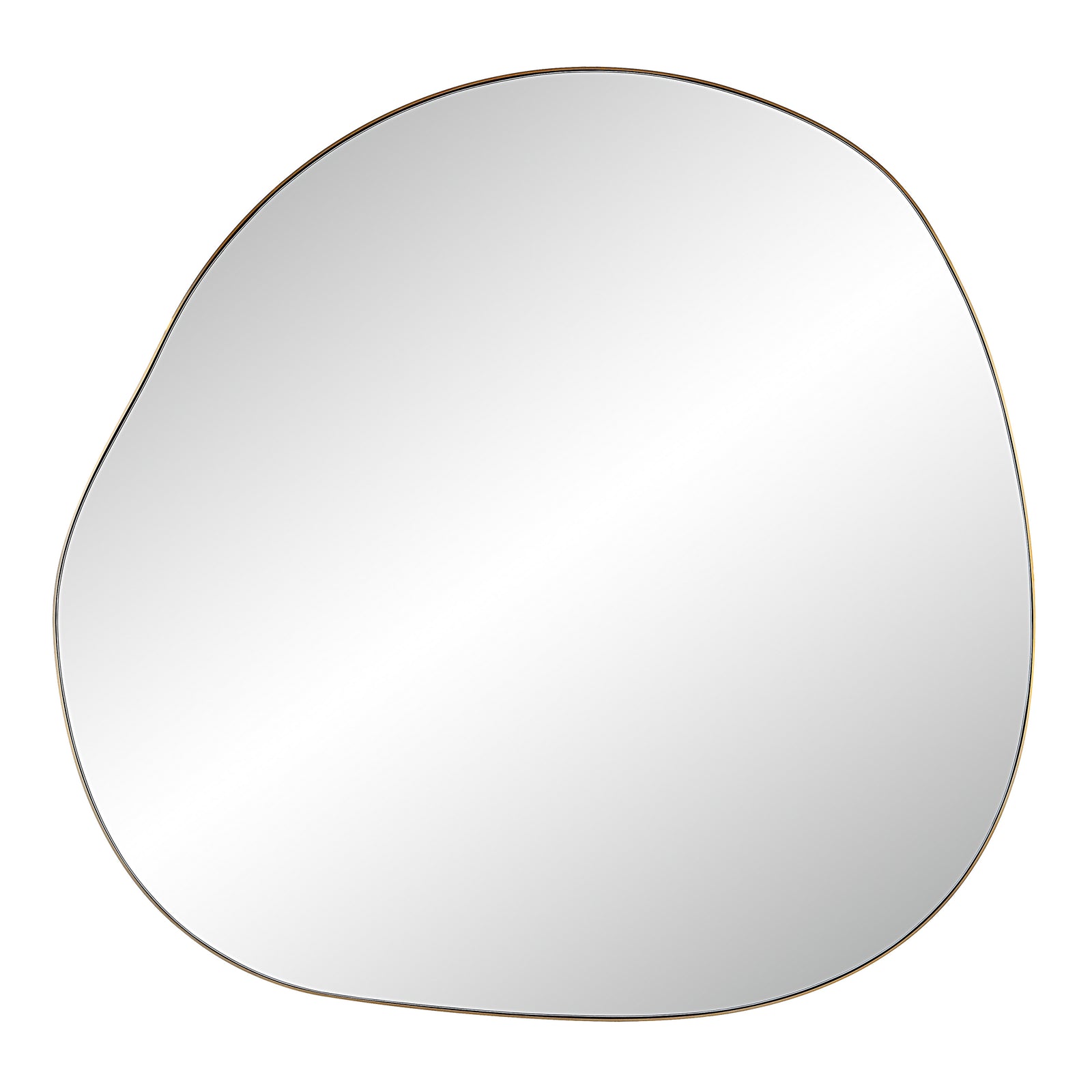 Peony Wall Mirror with an organic shape and a reflective surface, featuring a thin gold frame.