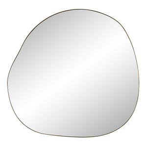 Peony Wall Mirror with an organic shape and a reflective surface, featuring a thin gold frame.