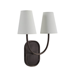 Megara wall sconce featuring two white shades and a dark bronze finish