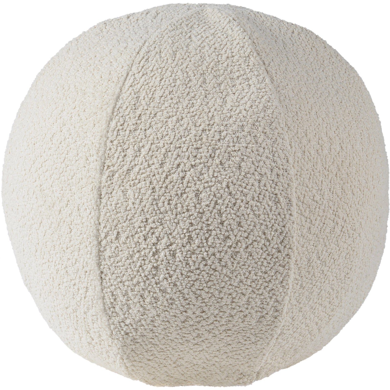 Solan Indoor Pillow in cream color, textured fabric, round shape, top view.