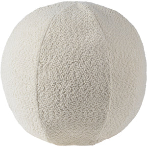 Solan Indoor Pillow in cream color, textured fabric, round shape, top view.