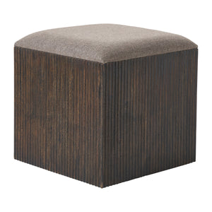 Tristan stool with a dark wood base and herringbone fabric top, angled view.