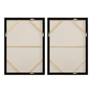 Back view of Caramelo wall art showing two black-framed canvases with wooden supports.