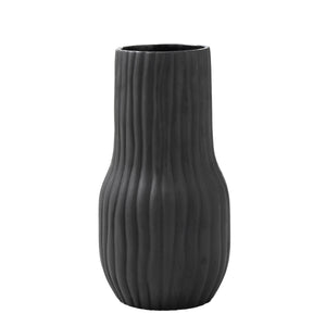 Nocera Vase by Renwil, tall black ceramic vase with vertical ribbed texture