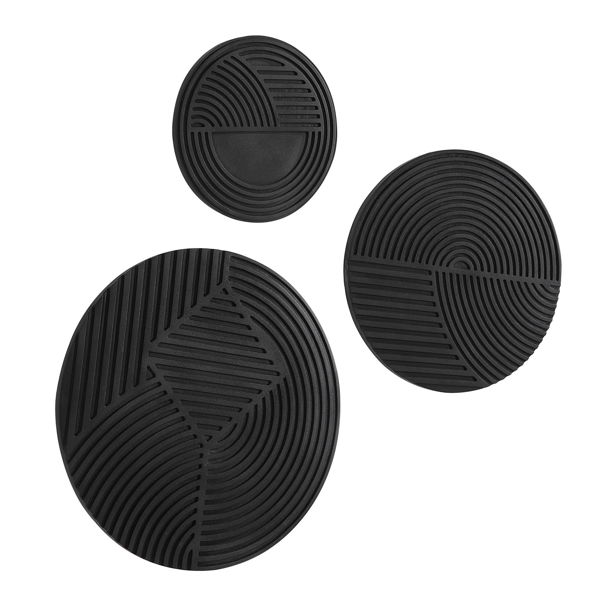 Sofia Wall Art in black showcasing three round pieces with intricate line designs.