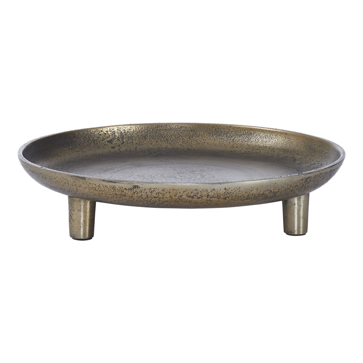 Kaleido Indoor Cast Aluminum Tray in gold with a textured surface and three legs