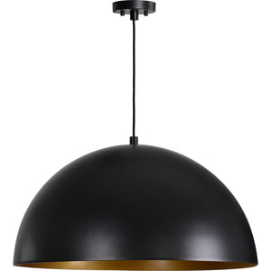 Sina Ceiling Fixture in matte black with a gold interior, hanging from a ceiling mount.